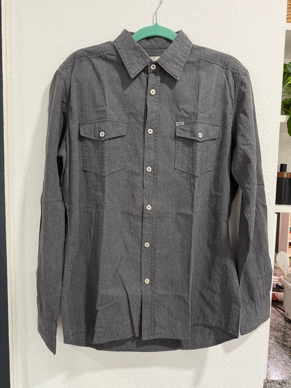 Tom Tailor Men’s Gray Chambray Button Down Shirt Large L Long Sleeve